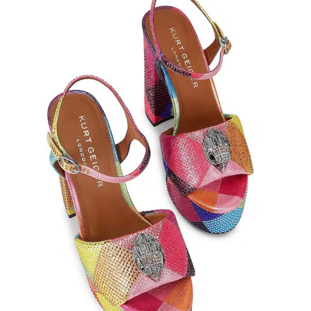 Kurt Geiger London Kensington Colorblock Crystal Embellished Logo Platform heels